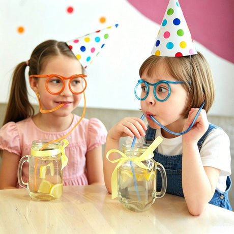 5-Pack Round Glasses-Shaped Straw, PETG, Food-Grade, Odorless, Reusable, Cute & Funny Novelty Straw