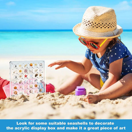 Acrylic Magnetic Seashell Display Box,Clear Sea Shell Display Box,Beach Magnet Storage Organizer Case for Seashell Diamond Beads,36 Grids,Transparent,1 Pack