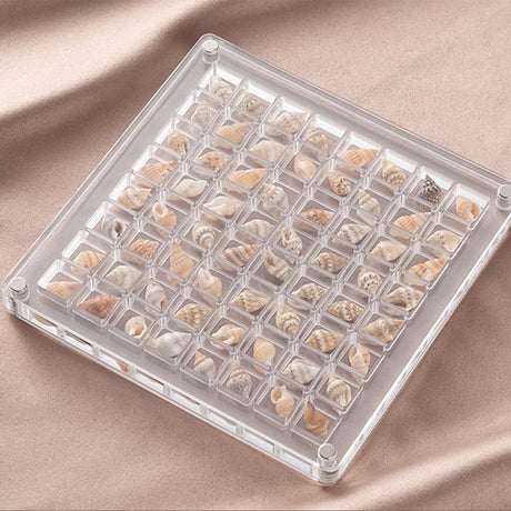 Acrylic Magnetic Seashell Display Box,Clear Sea Shell Display Box,Beach Magnet Storage Organizer Case for Seashell Diamond Beads,64 Grids,Transparent,1 Pack