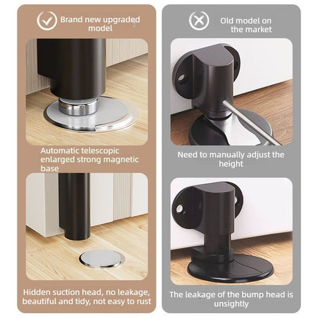 Retractable Door Stop with Bumper for Bedroom and Bathroom-black