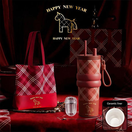 Large Capacity Insulated Cup – Birthday Gift, Ceramic Liner Straw Tumbler – Red