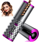 Pink Portable Wireless Auto Hair Curler | Smart Anti-Tangle Curling Wand with 5000mAh Power Bank Function | USB-C Rechargeable Ceramic Hair Roller | Perfect for Quick Salon Curls on the Go
