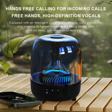 Portable Wireless Speaker with 12D Surround Bass, RGB Water Ripple Ambient Light, wireless 5.3, Hands-Free Calling, Wireless Speaker for Home, Outdoor, Party, Compatible with iPhone, Android, Laptop，Grey