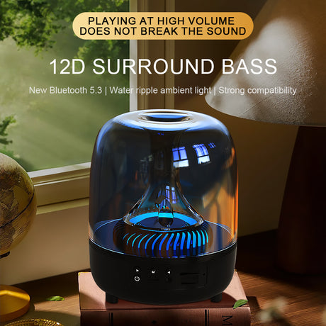 Portable Wireless Speaker with 12D Surround Bass, RGB Water Ripple Ambient Light, wireless 5.3, Hands-Free Calling, Wireless Speaker for Home, Outdoor, Party, Compatible with iPhone, Android, Laptop, Red