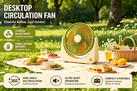 【Portable USB Mini Desk Fan, 3 Speed Adjustable, Ultra Quiet 36dB(A), 500mAh Rechargeable Battery, 1-3H Long Endurance, Lightweight 0.34kg Personal Cooling Fan for Home Office Travel Camping】