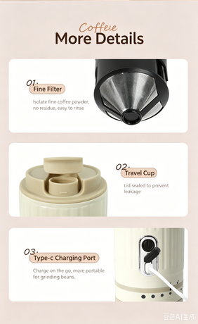 【Portable Electric Coffee Maker, All-in-One Grinder & Brewer with 7 External Adjustable Grind Settings, 1500mAh Rechargeable Battery, 304 Stainless Steel Cordless Drip Coffee Machine for Home Office Travel Camping】