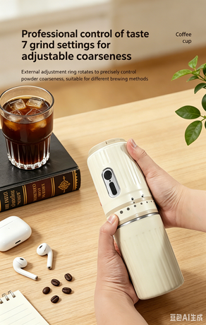 【Portable Electric Coffee Maker, All-in-One Grinder & Brewer with 7 External Adjustable Grind Settings, 1500mAh Rechargeable Battery, 304 Stainless Steel Cordless Drip Coffee Machine for Home Office Travel Camping】
