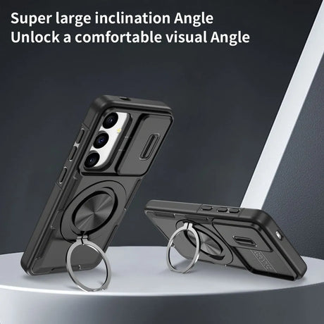 2-in-1 Magnetic Sliding Lens Case, Black for Samsung S24