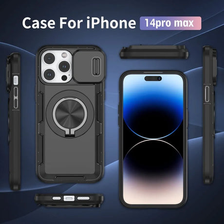 Red Warrior 2-in-1 Magnetic Sliding Lens Case black for iPhone 14 Pro Max