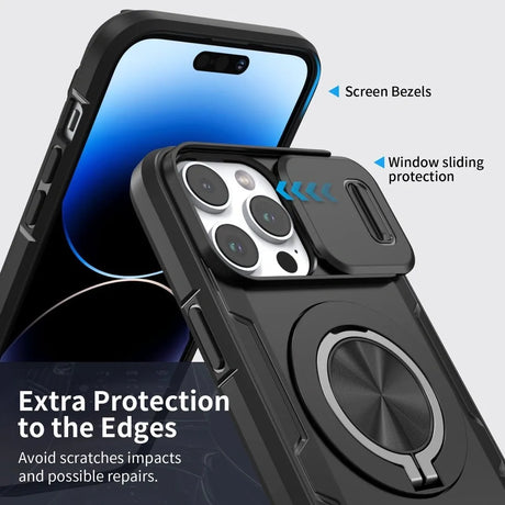 Red Warrior 2-in-1 Magnetic Sliding Lens Case black for iPhone 15 Pro