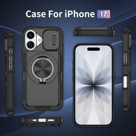 Red Warrior 2-in-1 Magnetic Sliding Lens Case black for iPhone 17
