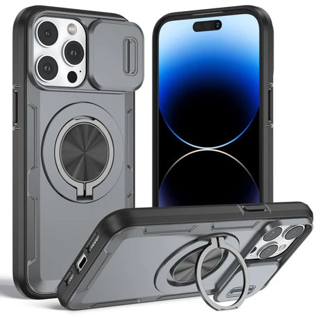 Red Warrior 2-in-1 Magnetic Sliding Lens Case grey for iPhone 15 Pro Max