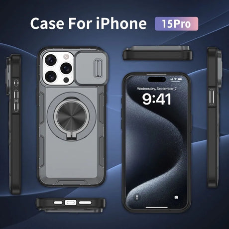 Red Warrior 2-in-1 Magnetic Sliding Lens Case grey for iPhone 15 Pro