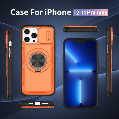 Red Warrior 2-in-1 Magnetic Sliding Lens Case orange for iPhone 12 Pro Max