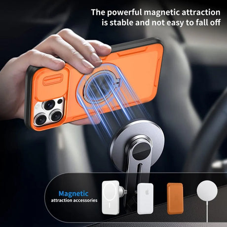 Red Warrior 2-in-1 Magnetic Sliding Lens Case orange for iPhone 12 Pro Max