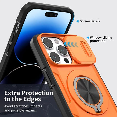 Red Warrior 2-in-1 Magnetic Sliding Lens Case orange for iPhone 14 Pro Max