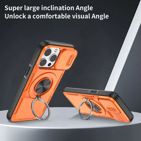 Red Warrior 2-in-1 Magnetic Sliding Lens Case orange for iPhone 14 Pro