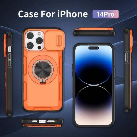 Red Warrior 2-in-1 Magnetic Sliding Lens Case orange for iPhone 14 Pro