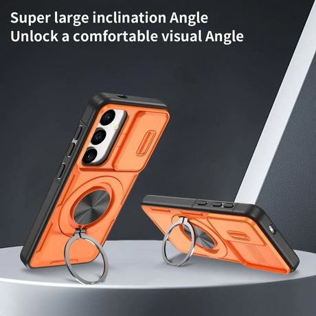 2-in-1 Magnetic Sliding Lens Case, Orange for Samsung S24
