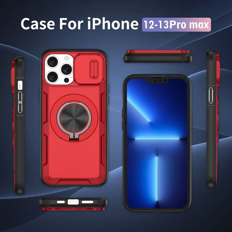 Red Warrior 2-in-1 Magnetic Sliding Lens Case Red for iPhone 12 Pro