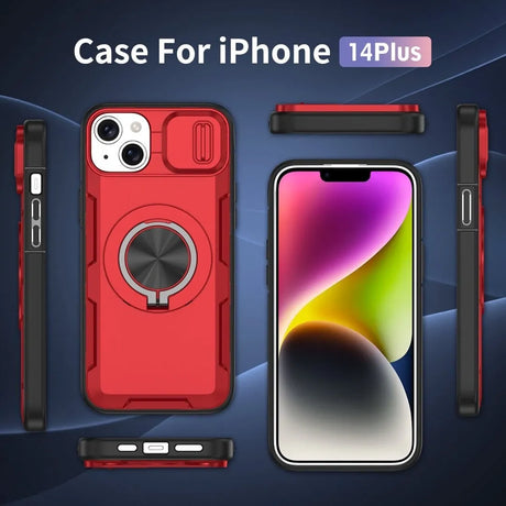 Red Warrior 2-in-1 Magnetic Sliding Lens Case Red for iPhone 14 Plus