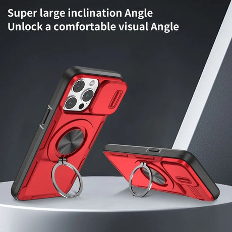 Red Warrior 2-in-1 Magnetic Sliding Lens Case Red for iPhone 14 Pro Max
