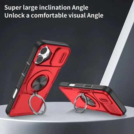 Red Warrior 2-in-1 Magnetic Sliding Lens Case Red for iPhone 16