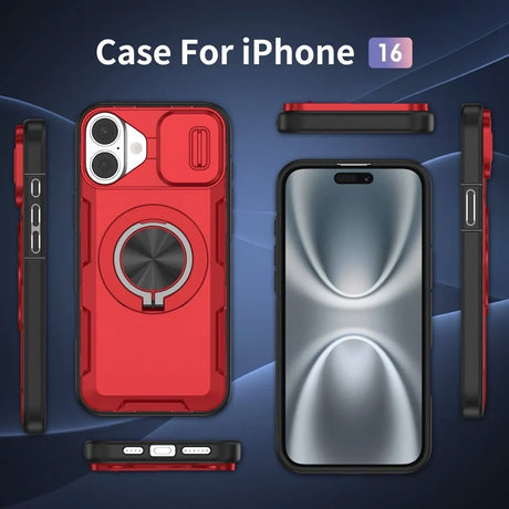 Red Warrior 2-in-1 Magnetic Sliding Lens Case Red for iPhone 16