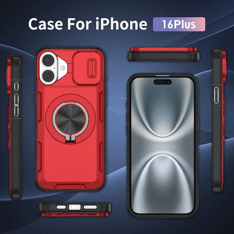 Red Warrior 2-in-1 Magnetic Sliding Lens Case Red for iPhone 16 Plus