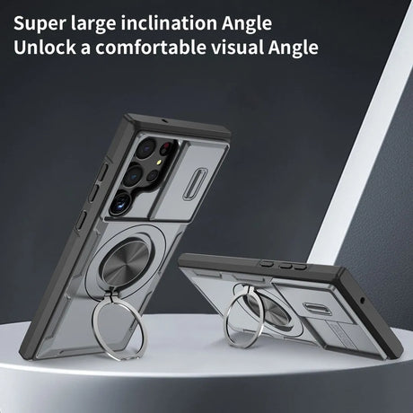 2-in-1 Magnetic Sliding Lens Case, Grey for Samsung S23Ultra
