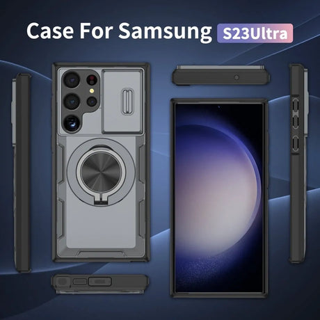 2-in-1 Magnetic Sliding Lens Case, Grey for Samsung S23Ultra