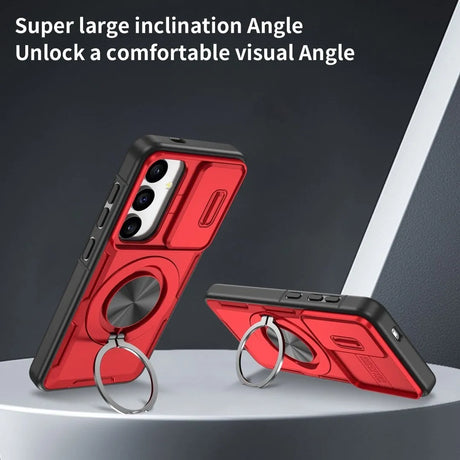 2-in-1 Magnetic Sliding Lens Case, Red for Samsung S25