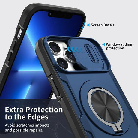Red Warrior 2-in-1 Magnetic Sliding Lens Case blue for iPhone 13 Pro
