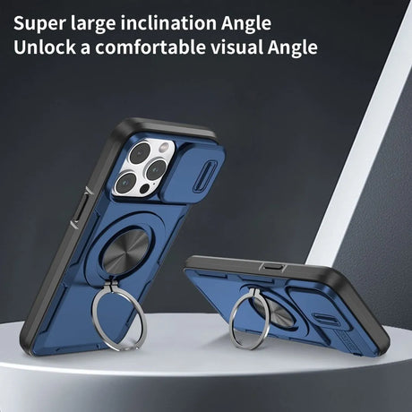 Red Warrior 2-in-1 Magnetic Sliding Lens Case blue for iPhone 14 Pro Max