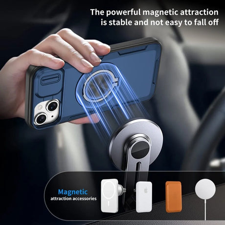 Red Warrior 2-in-1 Magnetic Sliding Lens Case blue for iPhone 15
