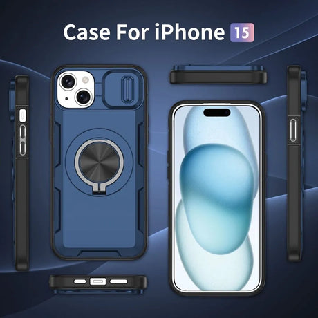 Red Warrior 2-in-1 Magnetic Sliding Lens Case blue for iPhone 15