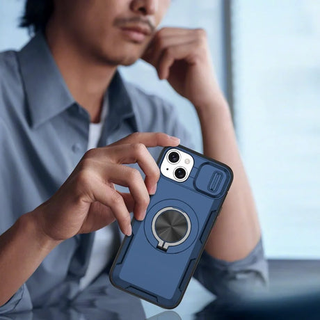 Red Warrior 2-in-1 Magnetic Sliding Lens Case blue for iPhone 15
