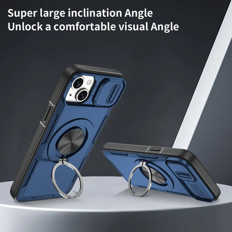Red Warrior 2-in-1 Magnetic Sliding Lens Case blue for iPhone 15 Plus