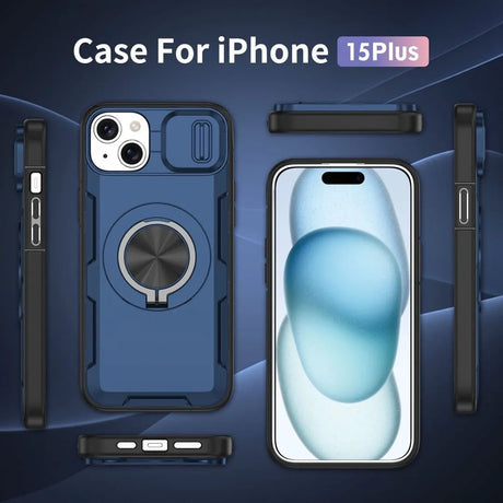 Red Warrior 2-in-1 Magnetic Sliding Lens Case blue for iPhone 15 Plus