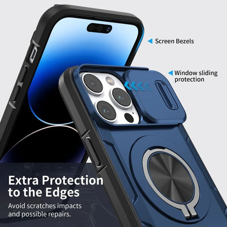 Red Warrior 2-in-1 Magnetic Sliding Lens Case blue for iPhone 15 Pro Max