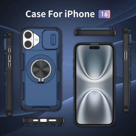 Red Warrior 2-in-1 Magnetic Sliding Lens Case blue for iPhone 16