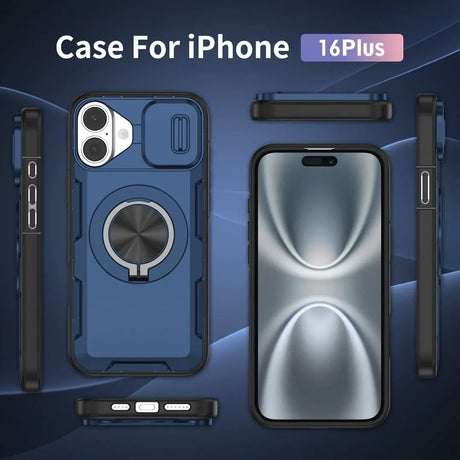 Red Warrior 2-in-1 Magnetic Sliding Lens Case blue for iPhone 16 Plus