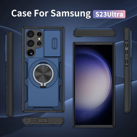2-in-1 Magnetic Sliding Lens Case, Blue for  Samsung S23Ultra