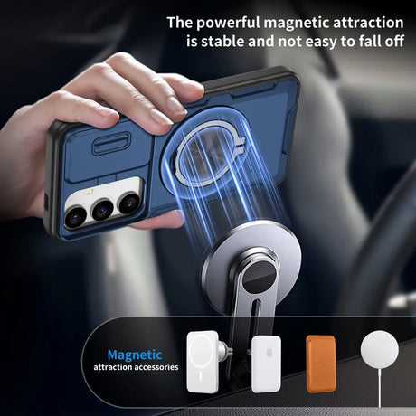 2-in-1 Magnetic Sliding Lens Case, Blue for  Samsung S24