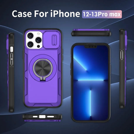 Red Warrior 2-in-1 Magnetic Sliding Lens Case Purple for iPhone 12 Pro Max