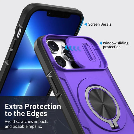 Red Warrior 2-in-1 Magnetic Sliding Lens Case Purple for iPhone 12 Pro Max