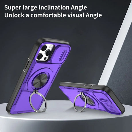 Red Warrior 2-in-1 Magnetic Sliding Lens Case Purple for iPhone 12 Pro