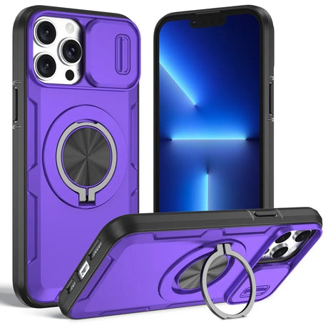 Red Warrior 2-in-1 Magnetic Sliding Lens Case Purple for iPhone 13 Pro Max