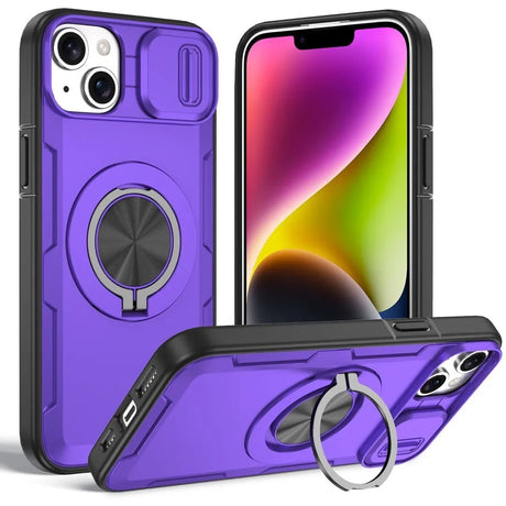 Red Warrior 2-in-1 Magnetic Sliding Lens Case Purple for iPhone 14 Plus