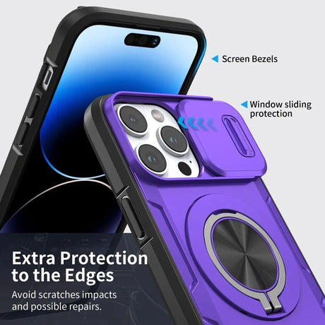 Red Warrior 2-in-1 Magnetic Sliding Lens Case Purple for iPhone 15 Pro